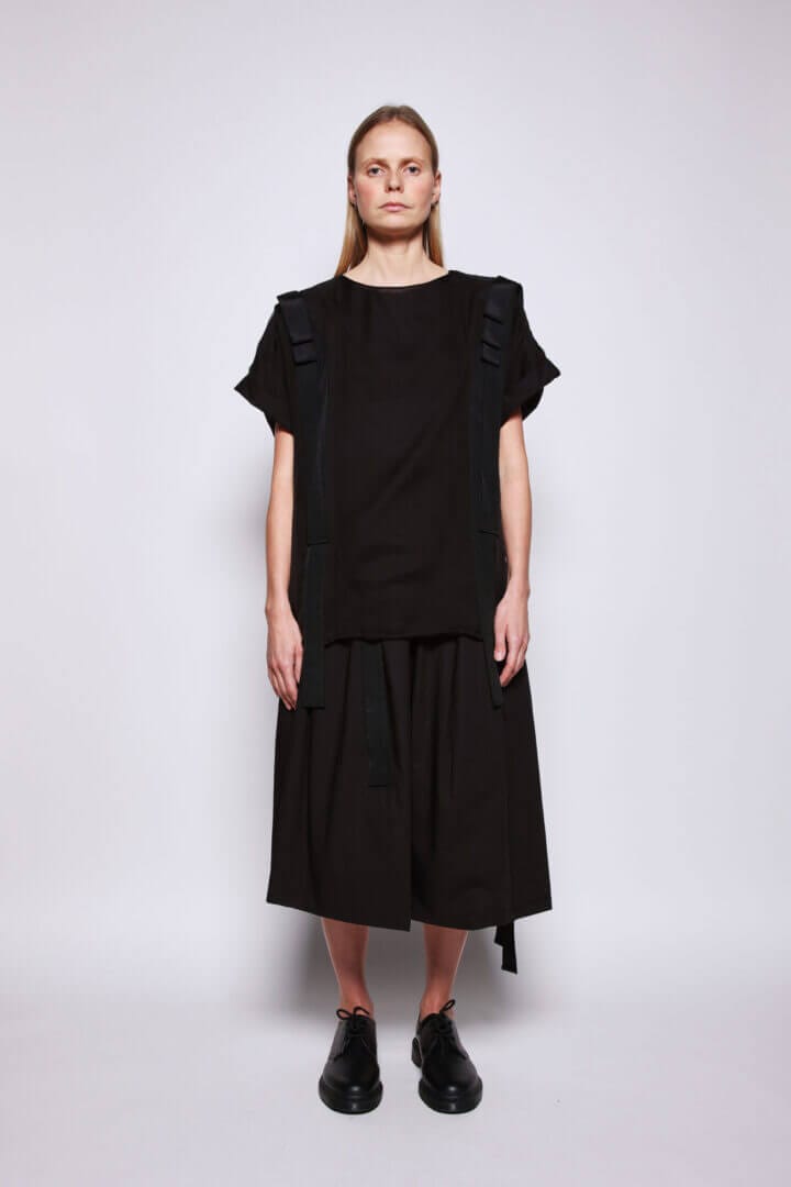 Silk chiffon T-Shirt Top with Grosgrain Detail
