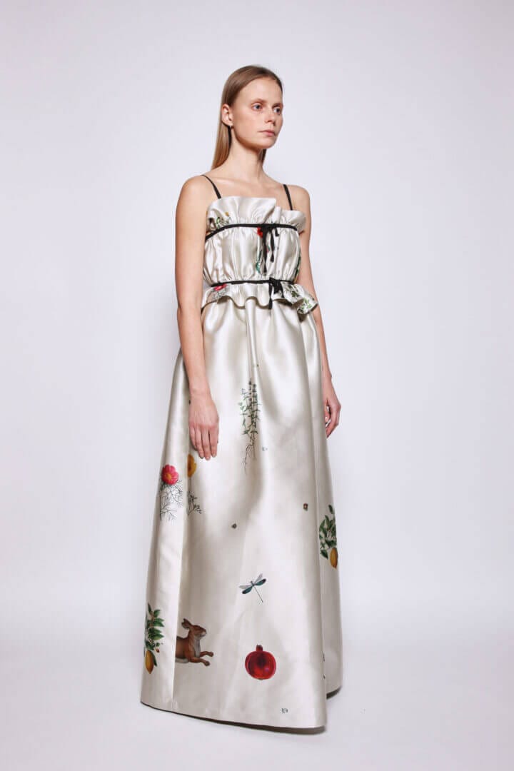 Garden Print Satin Hand Pleat Dress - Image 2