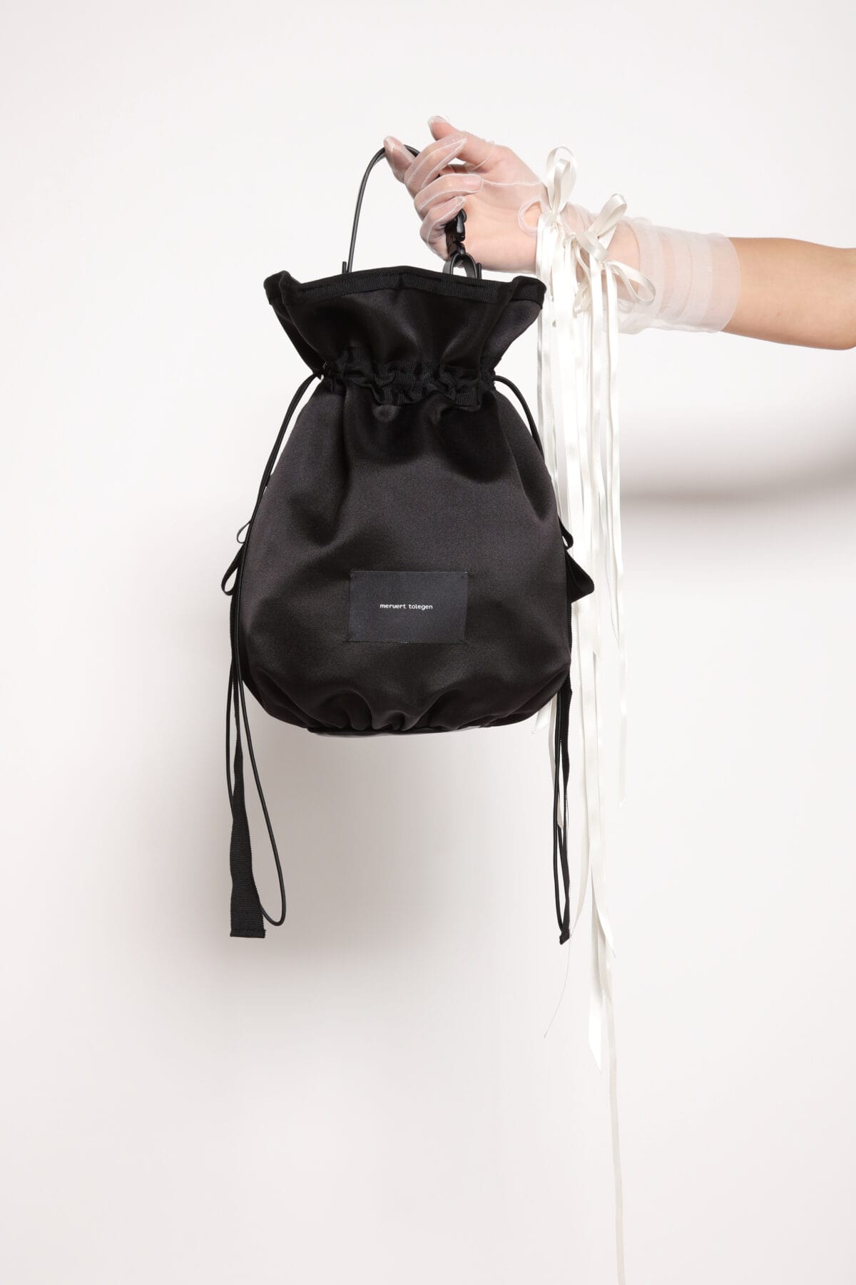 Satin Bucket Bag with Trim Detail