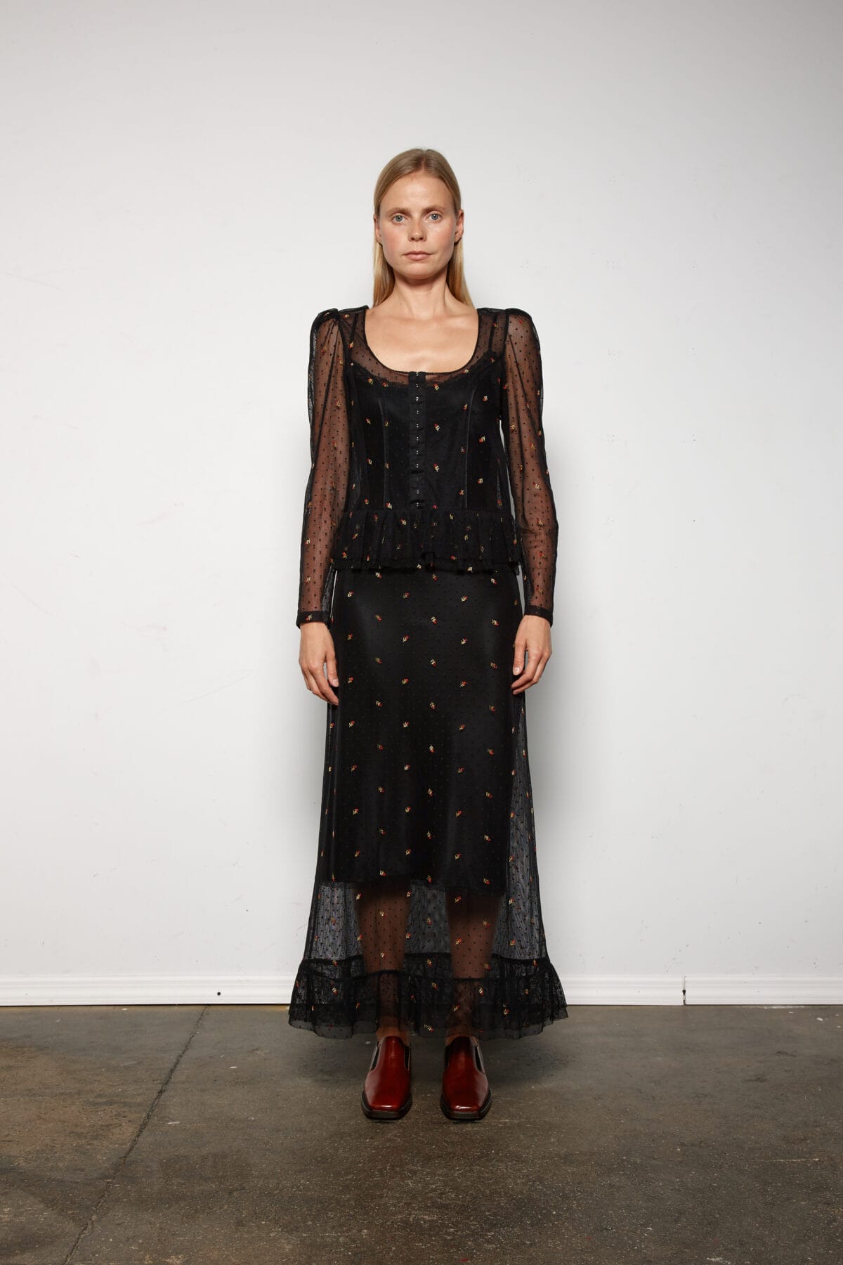 Embroidered Lace Peplum Dress