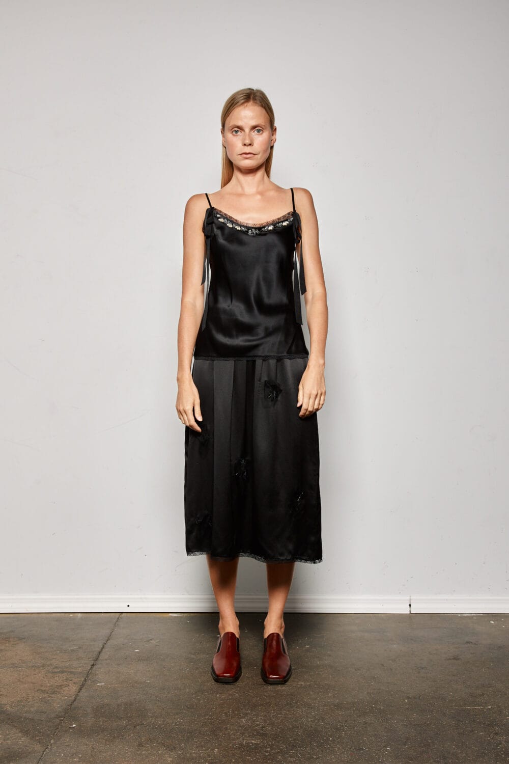 Black Silk Beaded Top w/ Trim