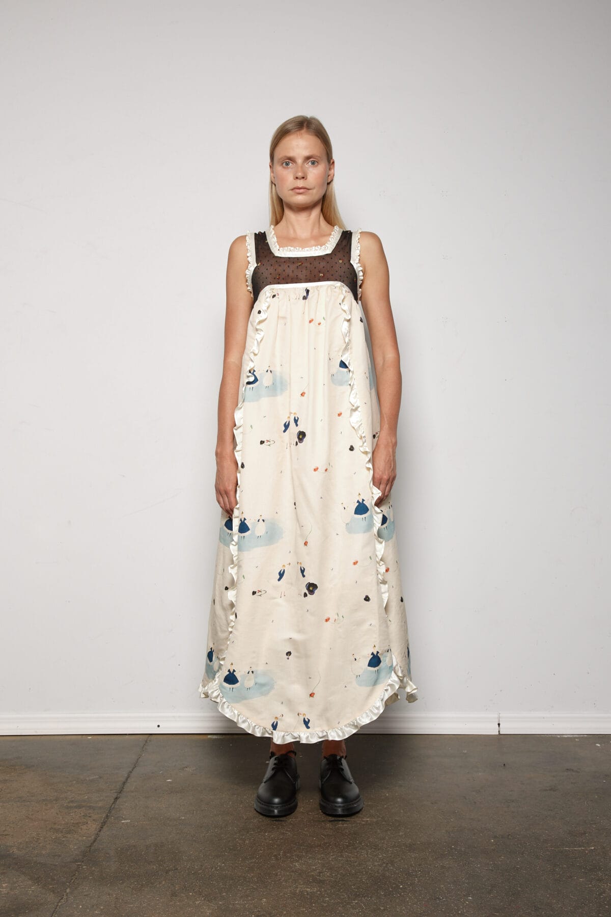 Printed Silk Dress w/ Embroidery Insert