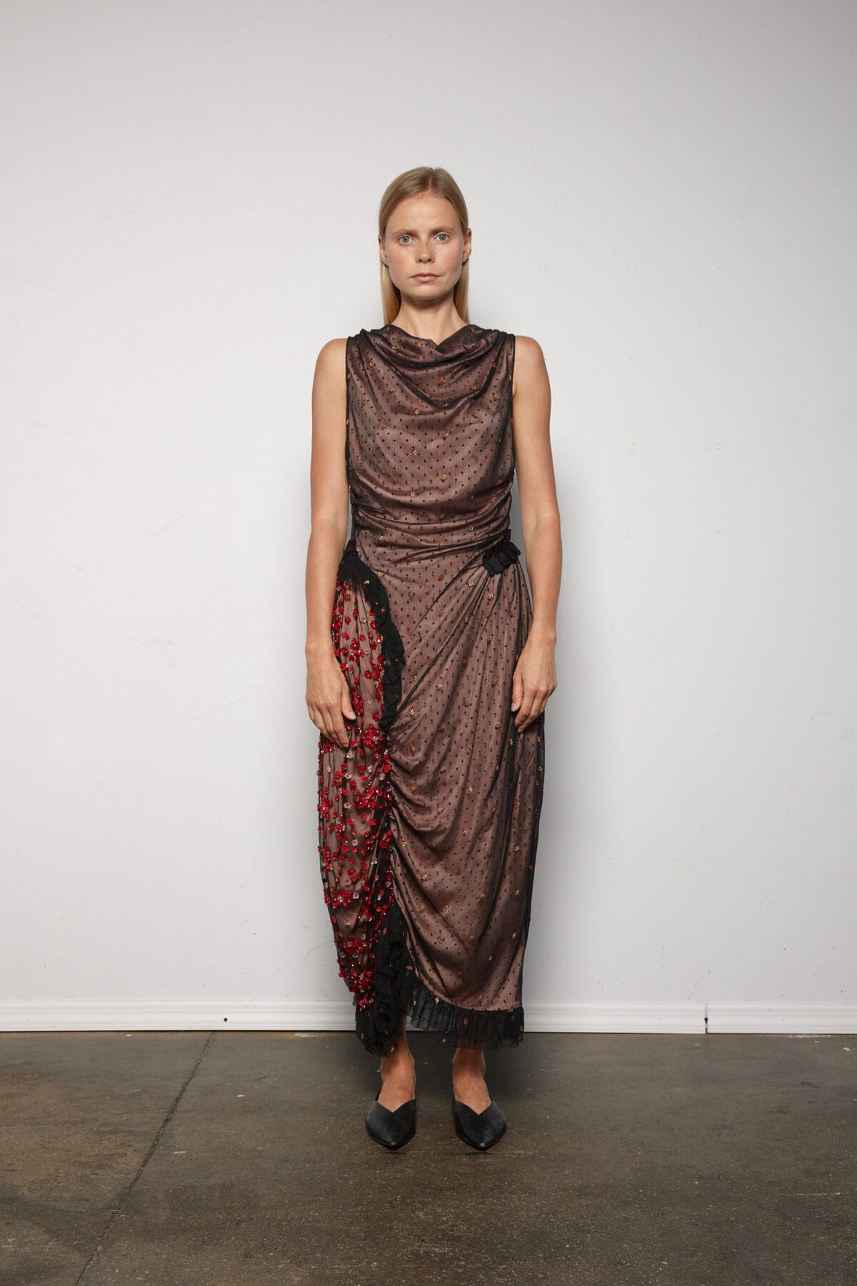 Zhibek Mixed Media Shift Dress w/ Trim Detail