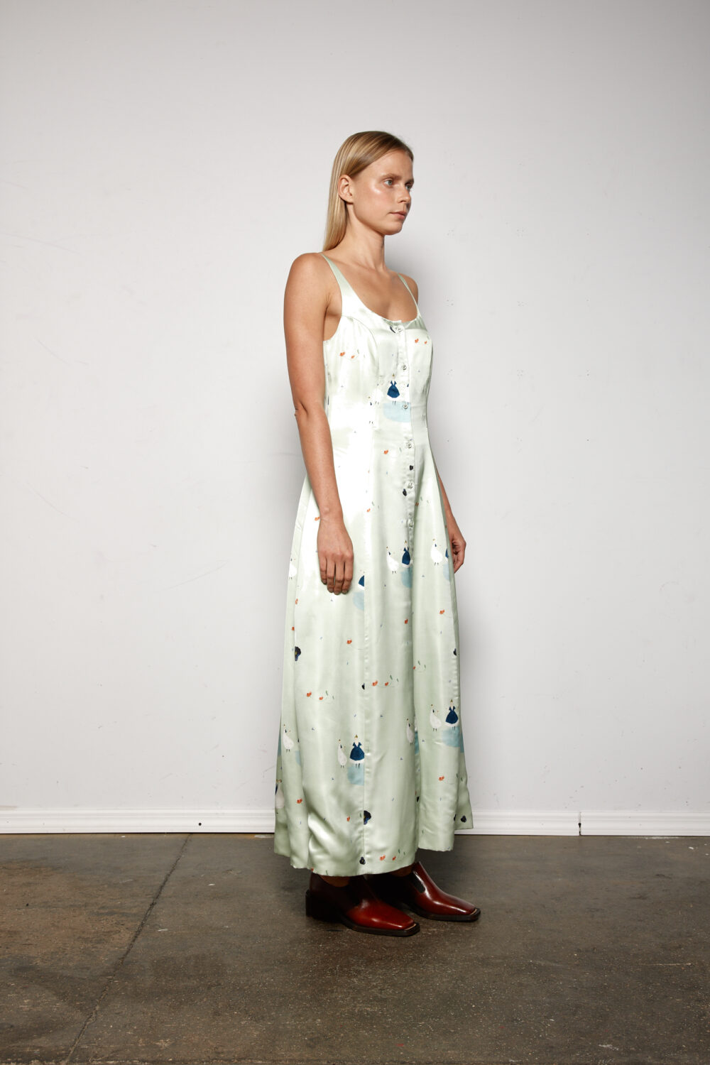 Victoria Paneled Satin Print Dress - Image 2