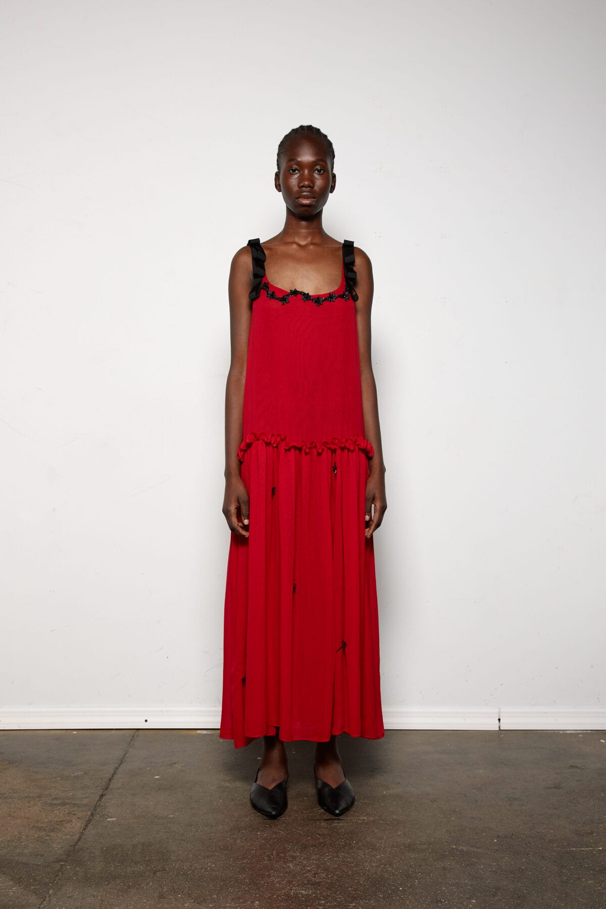 Eve Red Chiffon Beaded Dress