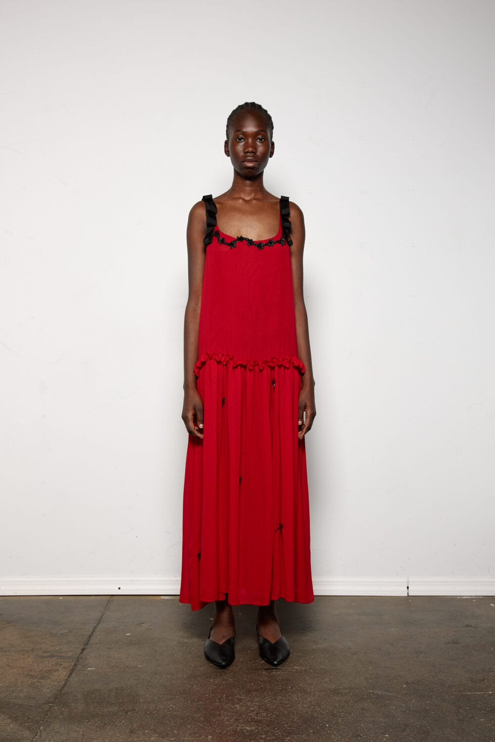 Eve Red Chiffon Beaded Dress
