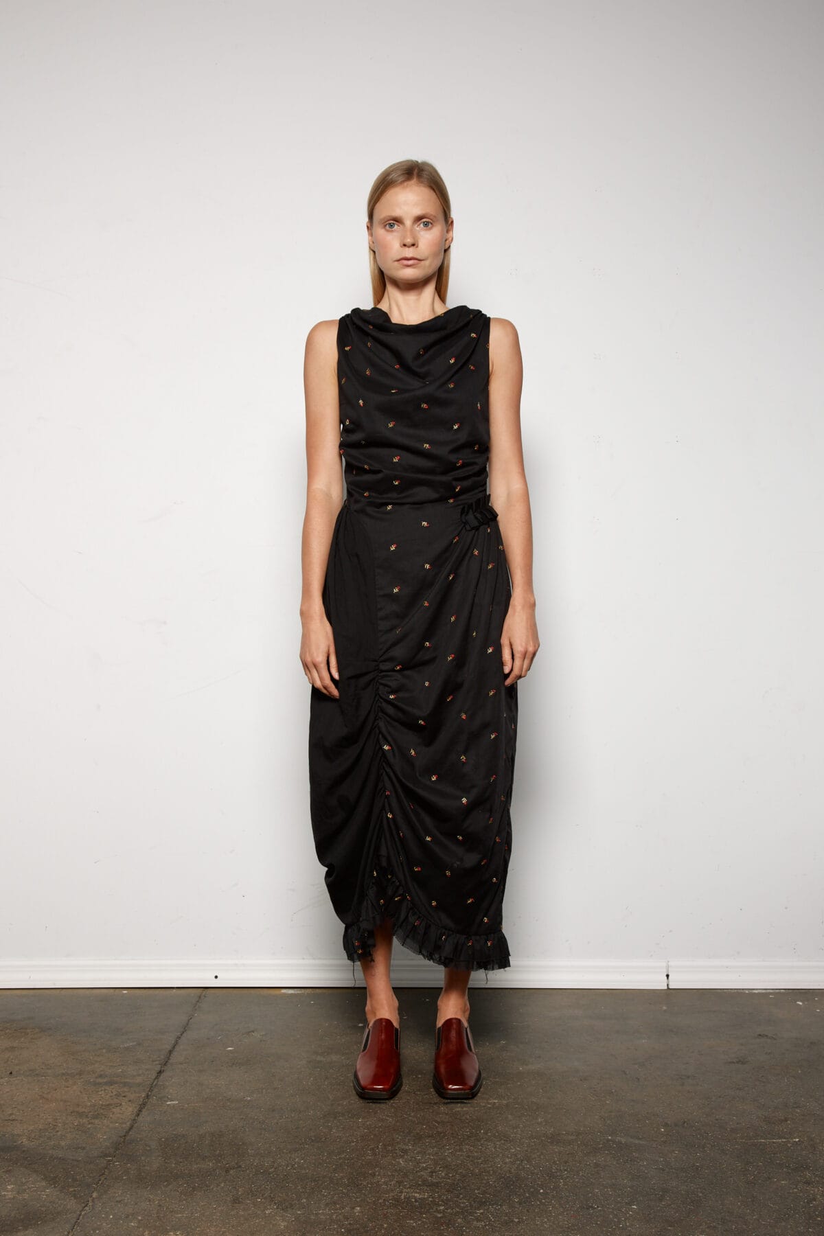 Zhibek Cotton Shift Dress w/ Trim Detail