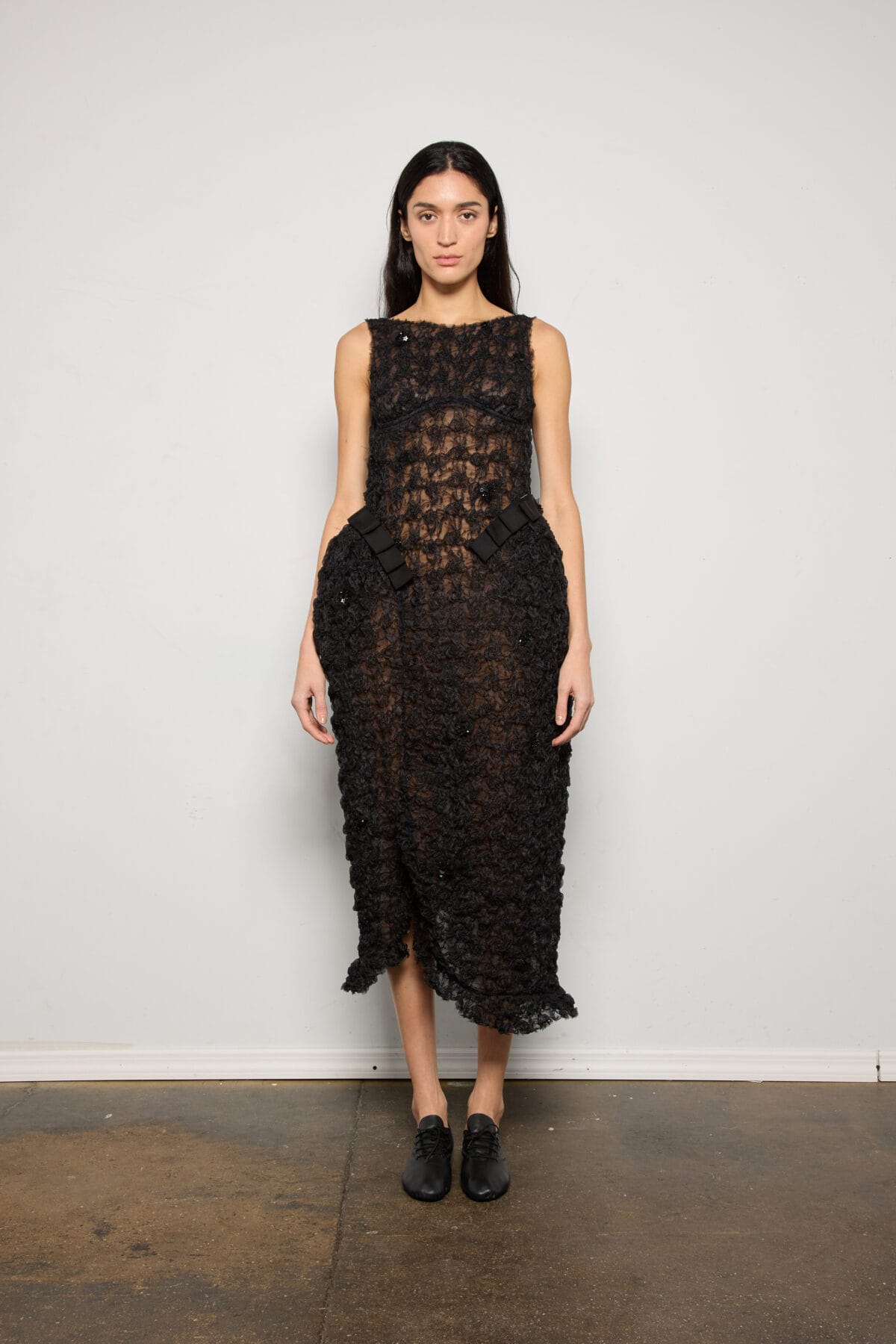 Black Ruffle Sculpted Cinch Dress