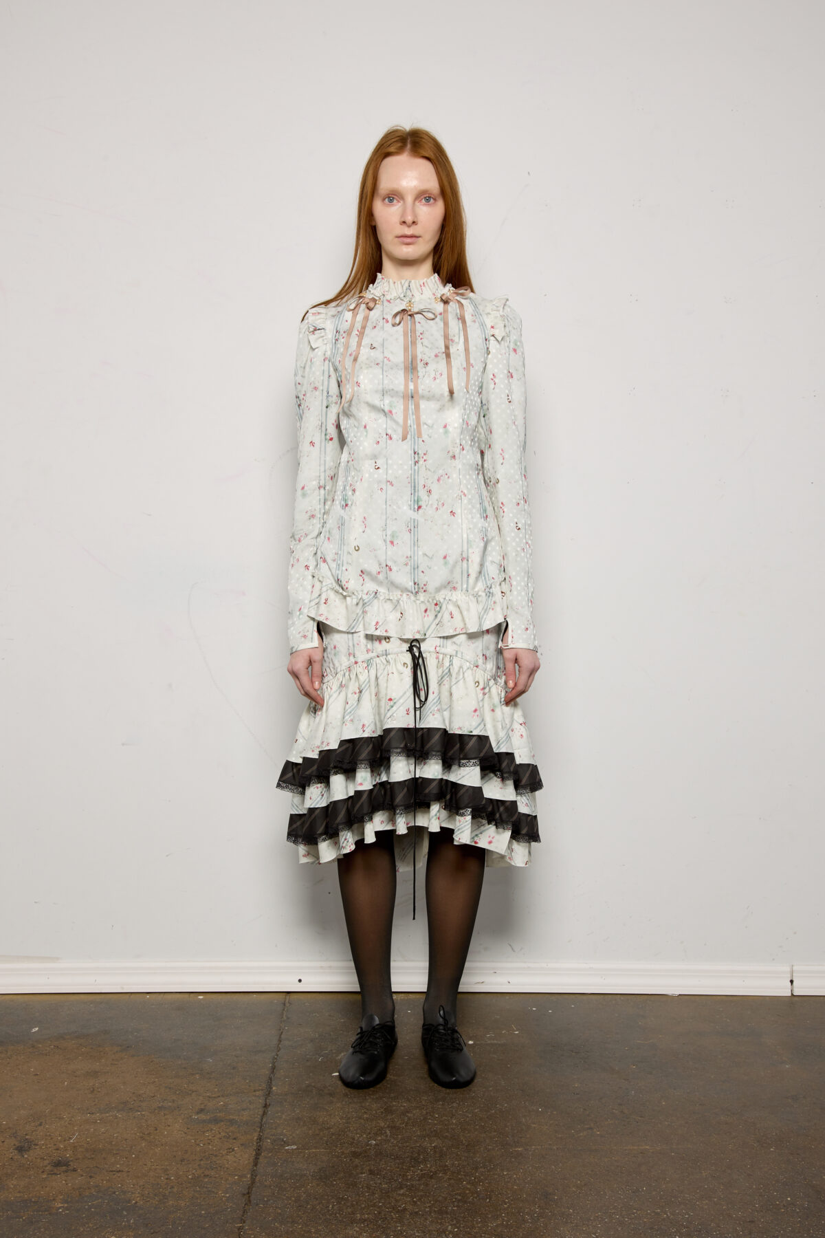 Print Ruffle Back Trimming & Detail Blouse