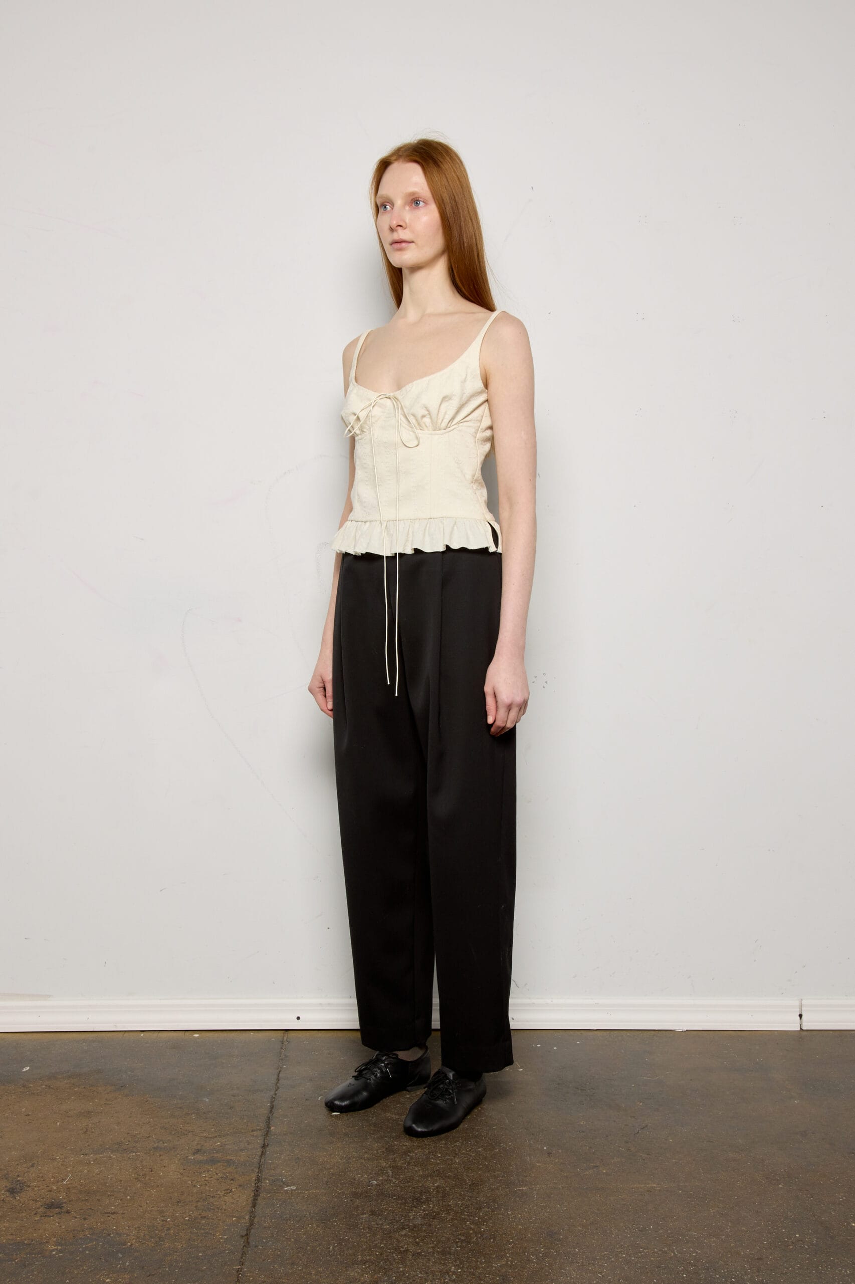 Cream Jacquard Draw String Fitted Top - Image 2