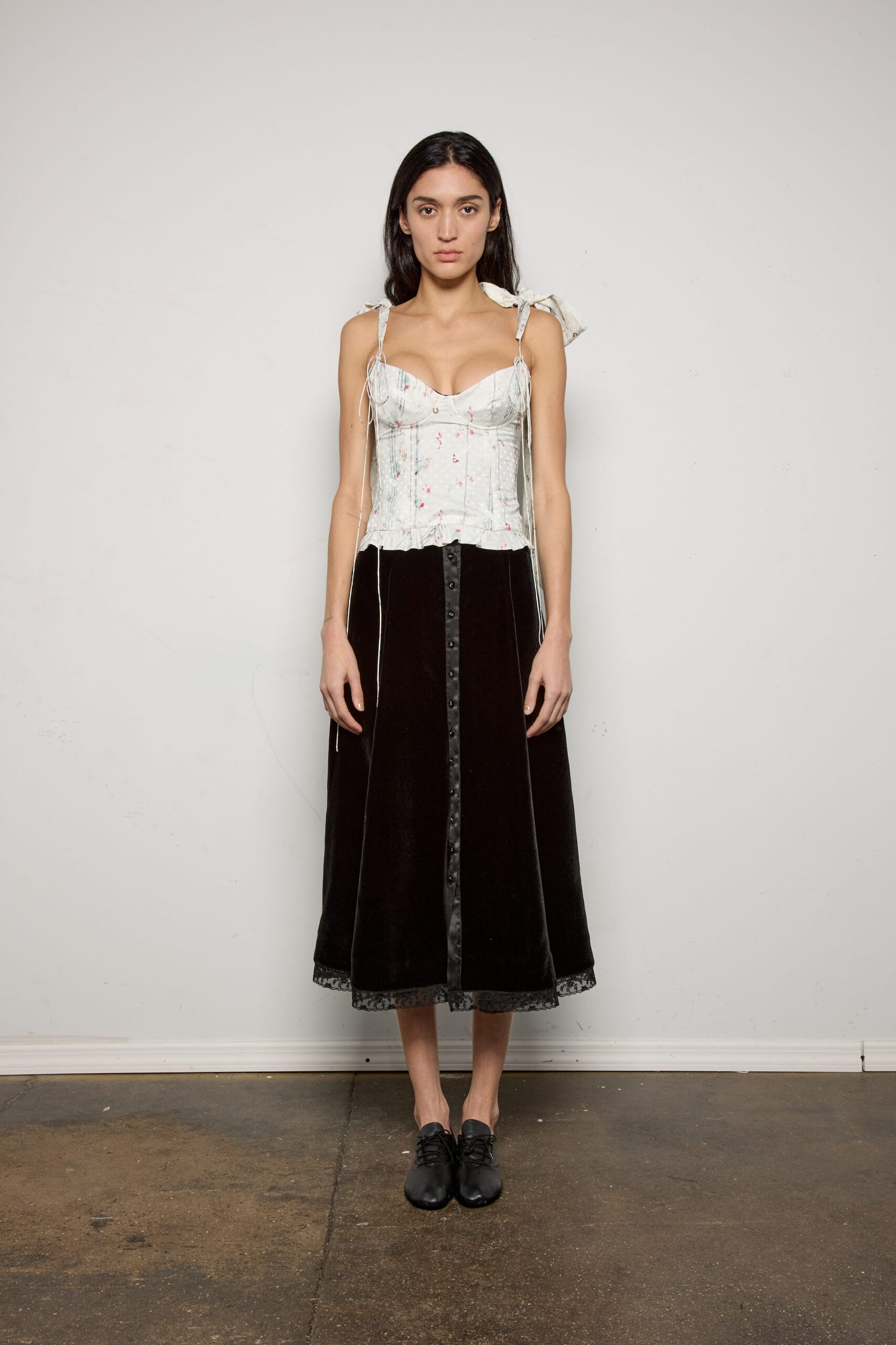 Print Fitted Bustier Top w/ Ties