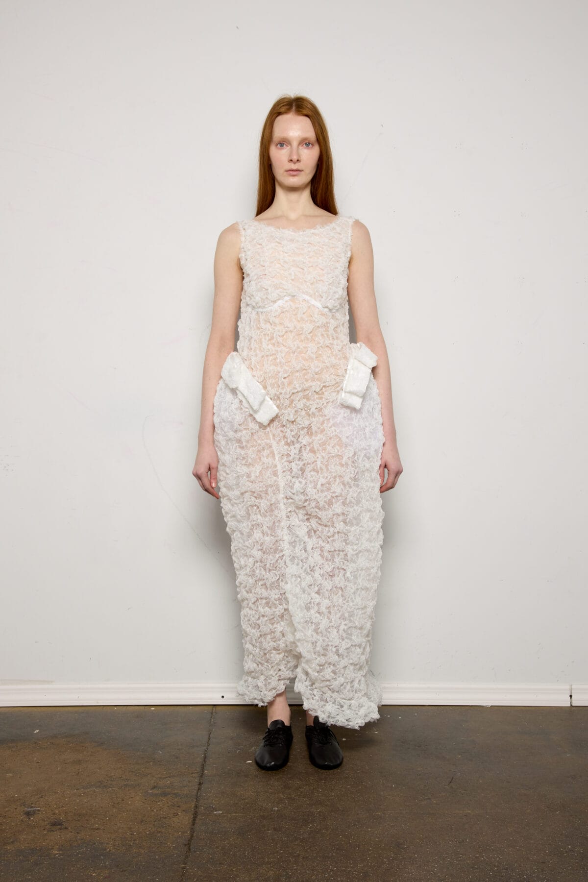 White Ruffle Sculpted Cinch Dress