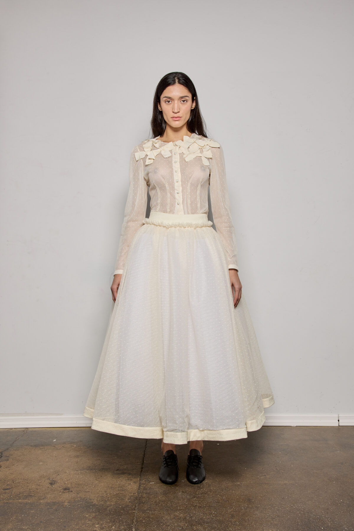 Cream Dot Lace Volume Tulle Skirt