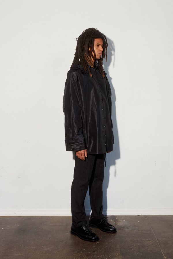 Black Taffeta Oversize Shirt w/ Trimmings (Mens/Unisex) - Image 2