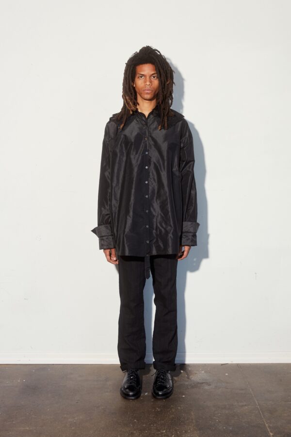 Black Taffeta Oversize Shirt w/ Trimmings (Mens/Unisex)