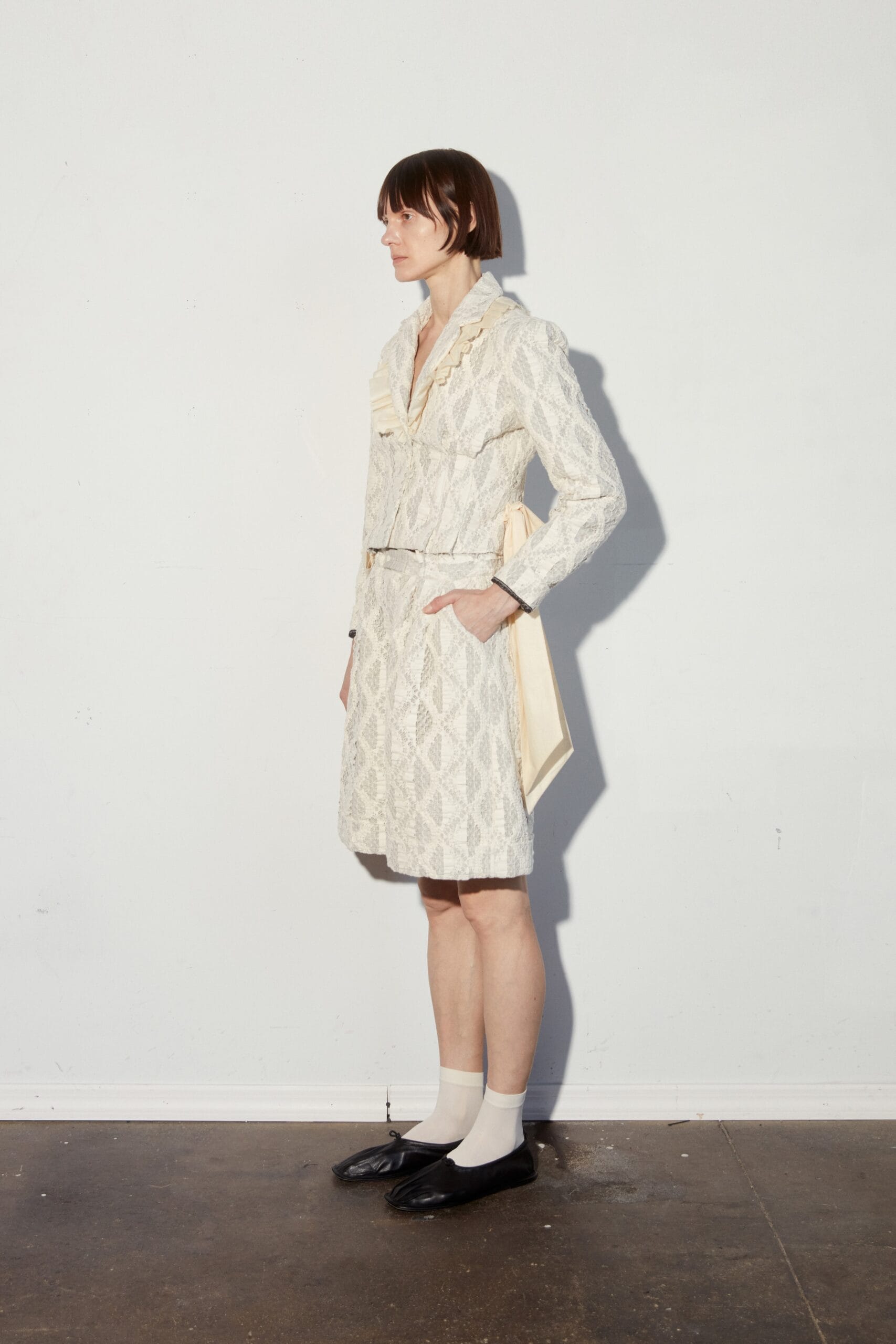 Cream Lace Overlay Structured Jacket - Image 2