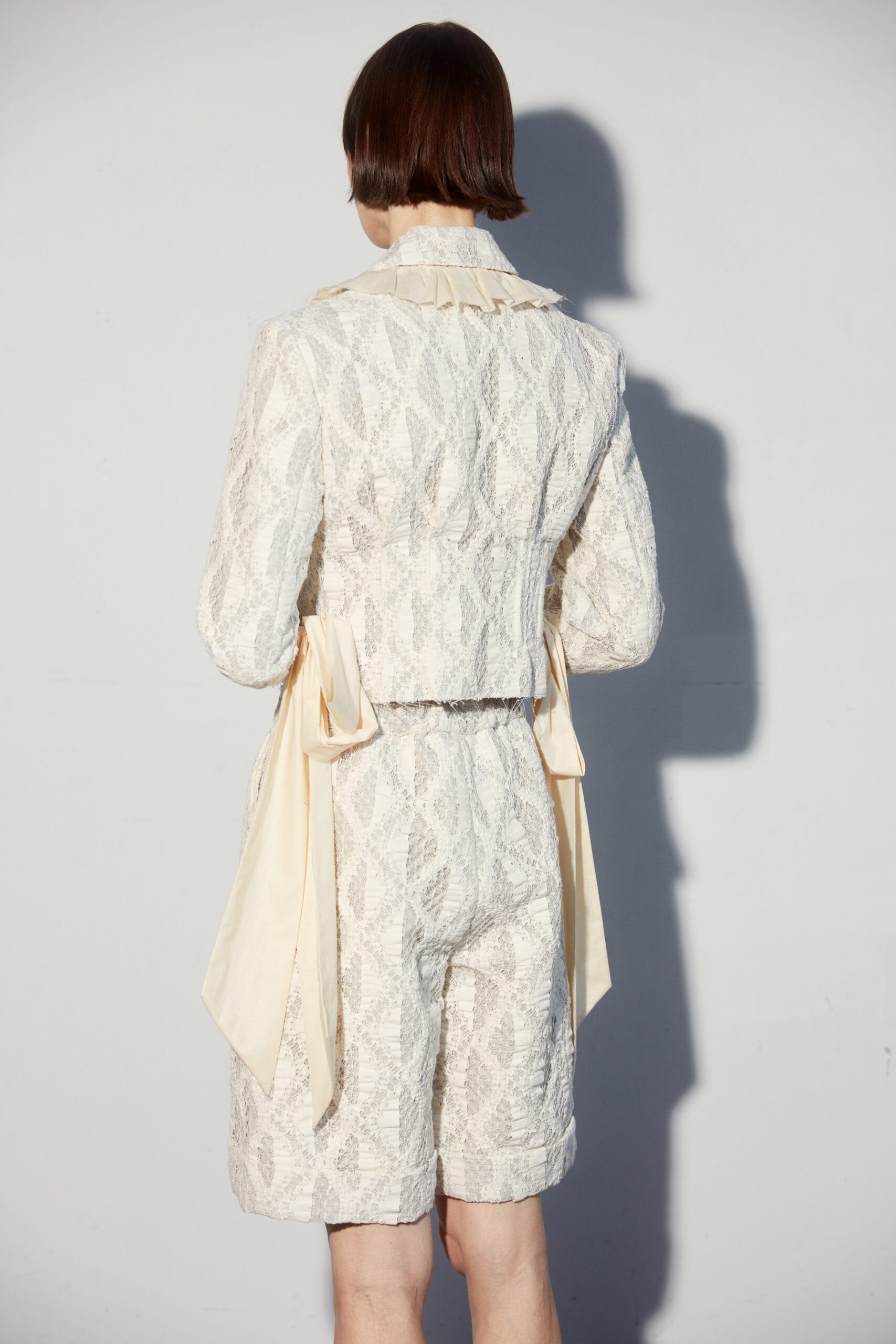 Cream Lace Overlay Structured Jacket - Image 4