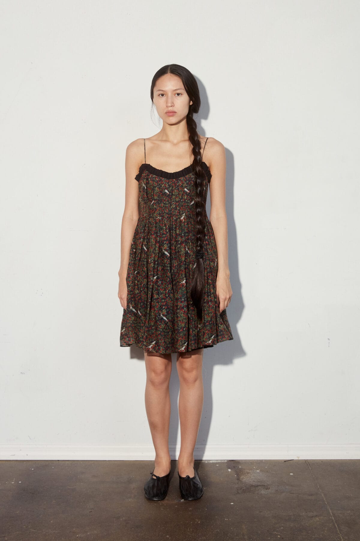 Silk Cotton Print Pleated Corset Dress