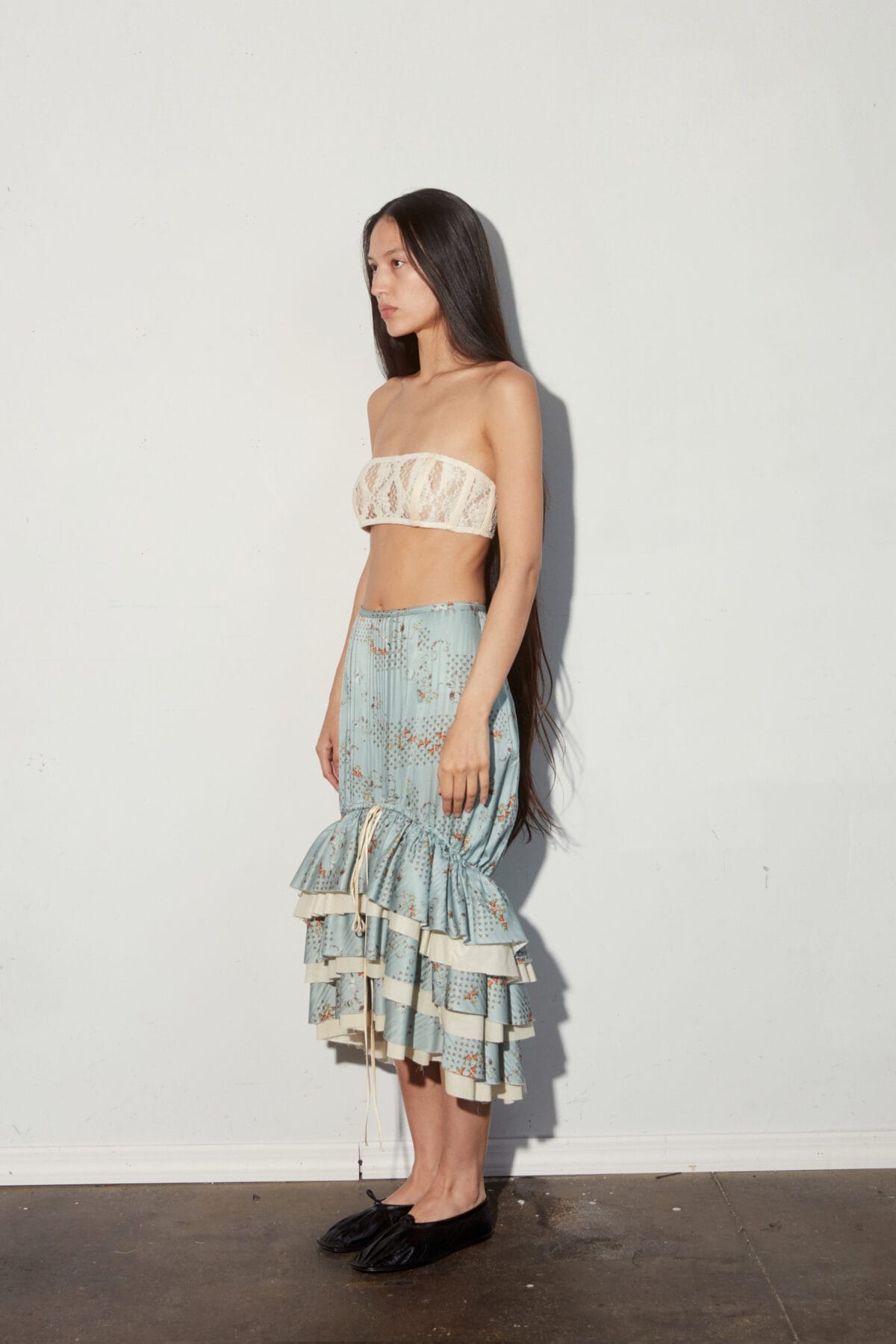 Printed Cotton Silk Ruffle Skirt