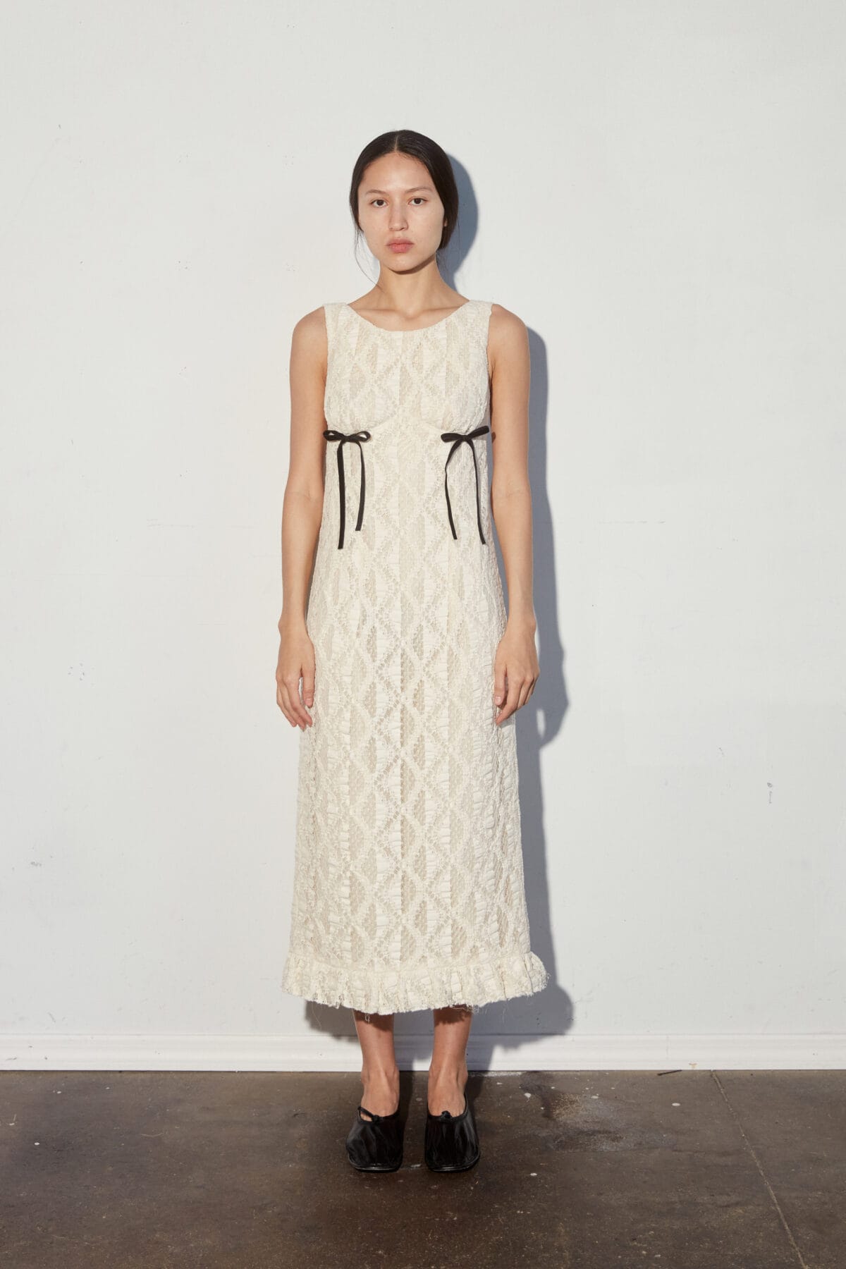 Sculpted Cream Lace Overlay Midi Dress