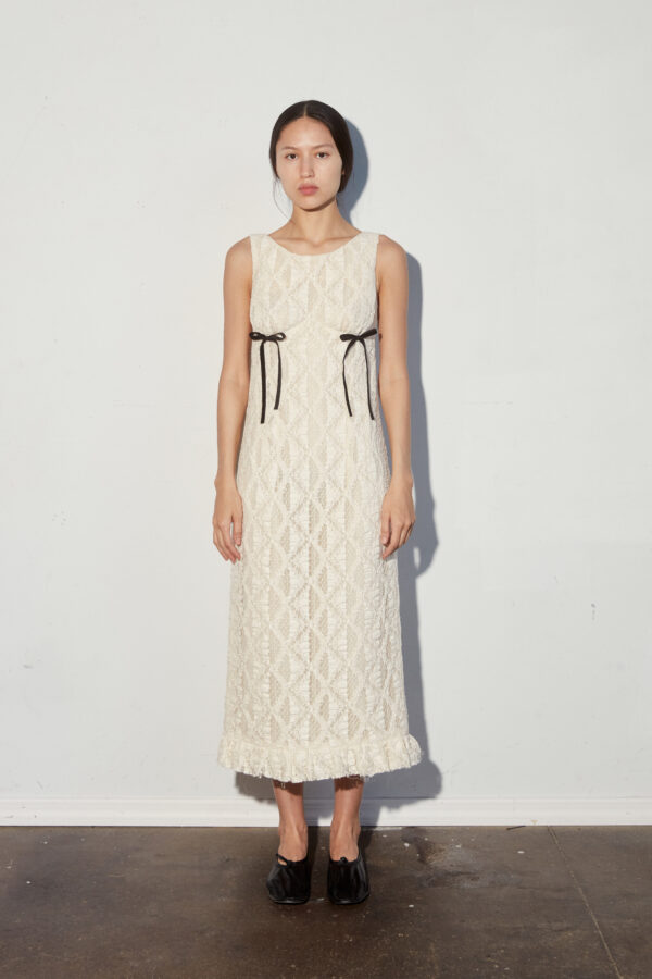 Sculpted Cream Lace Overlay Midi Dress