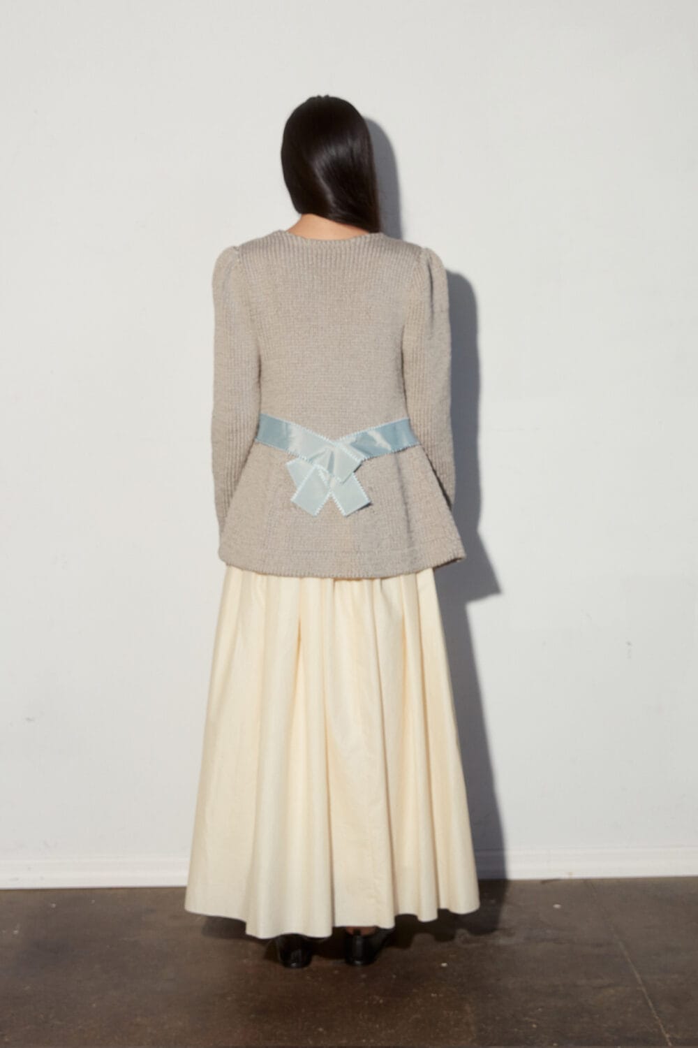 Grey Mercerized Cotton Hand Knit Hourglass Cardigan w/Trimmings - Image 3