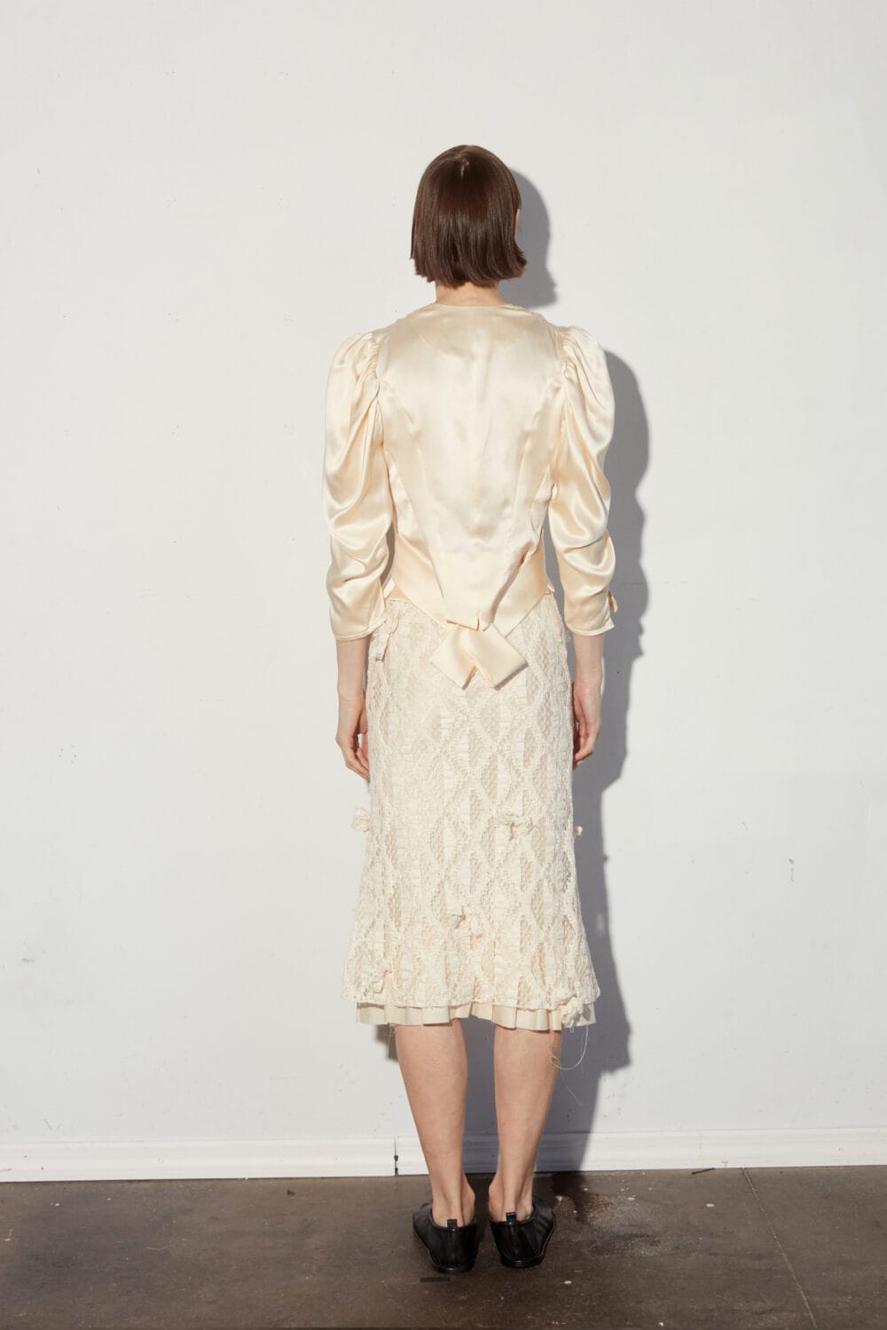 Cream Silk Pleated Button Up Blouse - Image 3