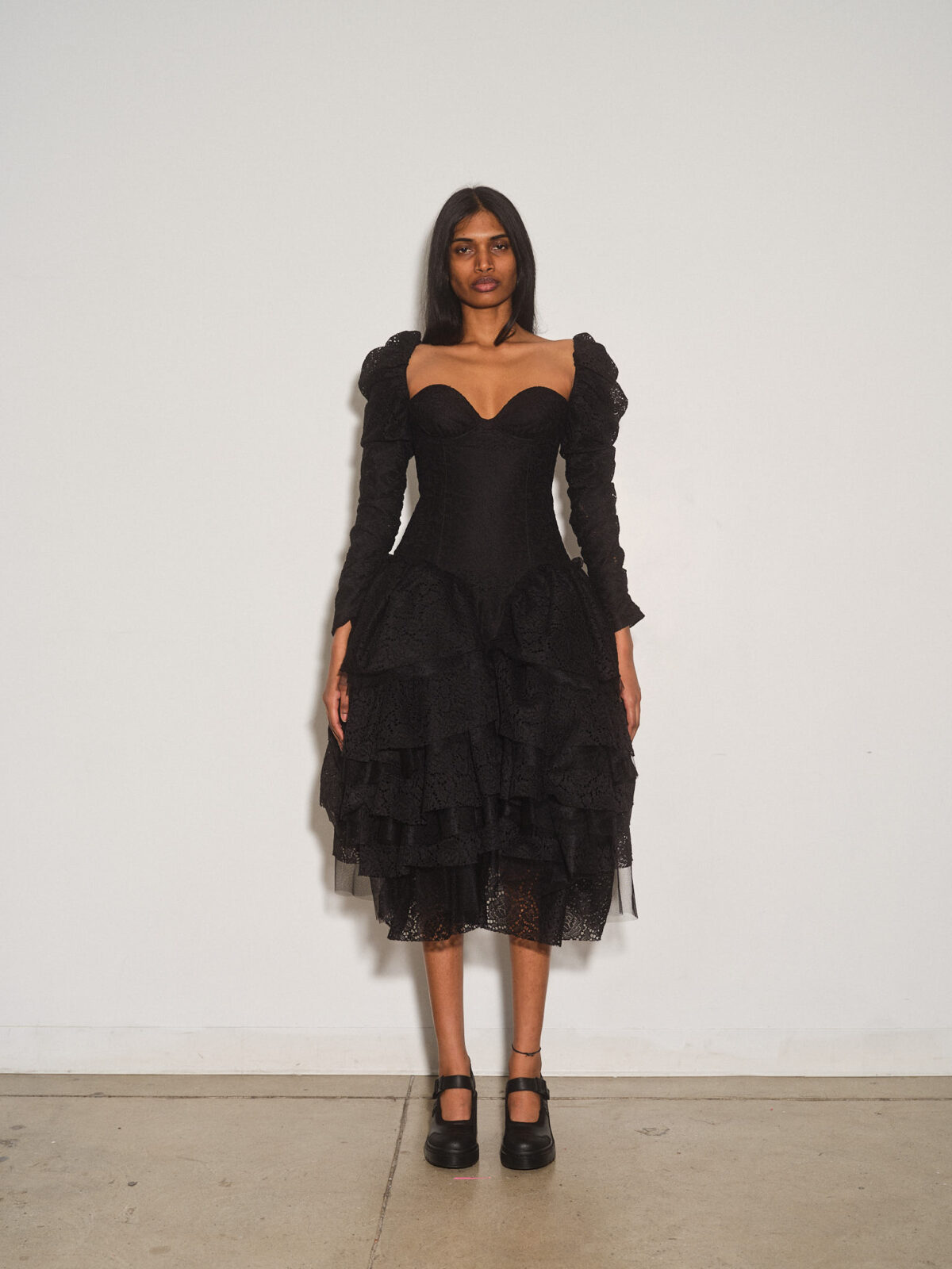 Carnation Lace Corset Ruffle Tier Dress