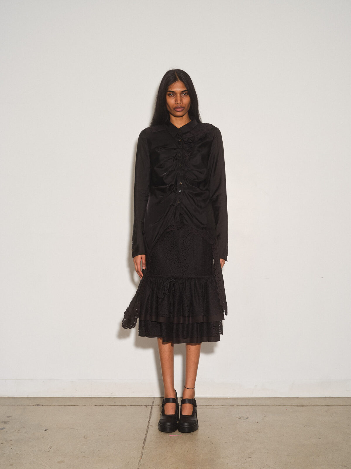 Variated Pleat Blouse w/ Trim Detail