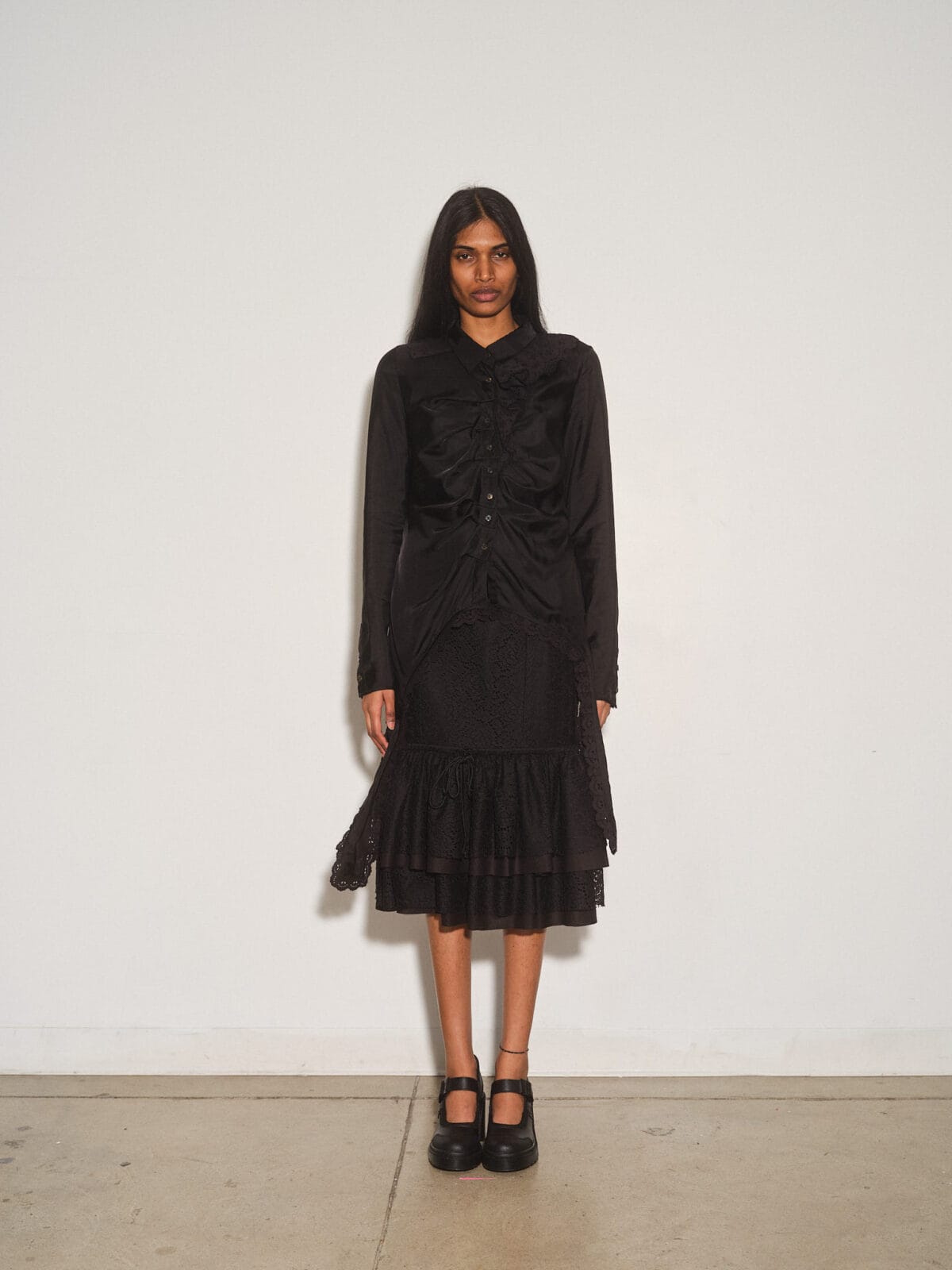 Variated Pleat Blouse w/ Trim Detail