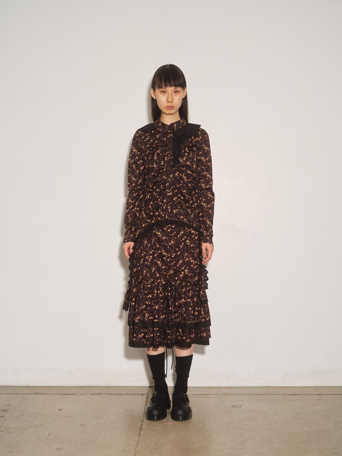 Liberty Print Variated Pleat Blouse w/ Trim Detail