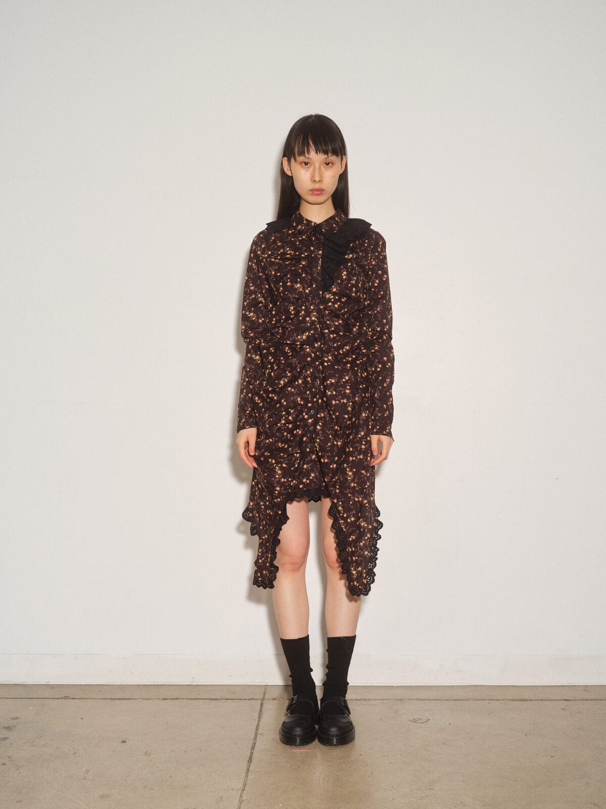 Liberty Print Variated Pleat Dress w/ Trim Detail