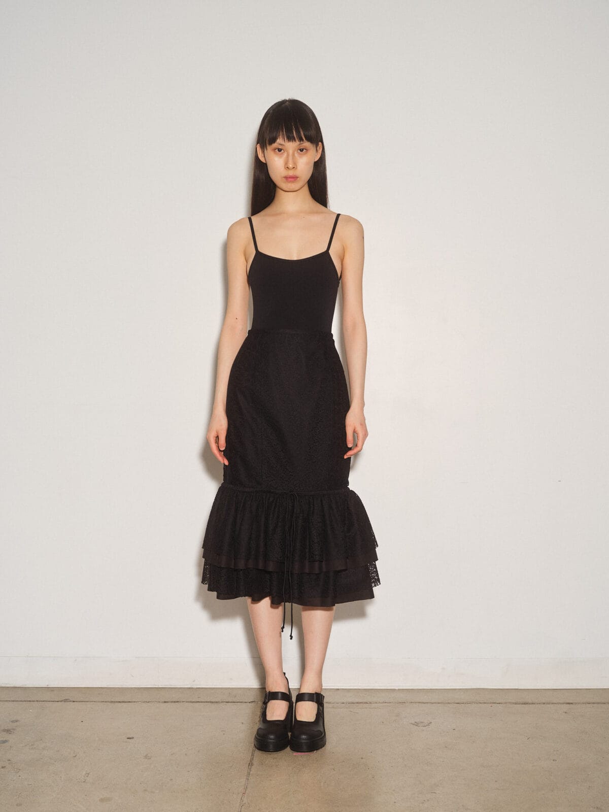 Carnation Lace Tunnel Tie Ruffle Skirt