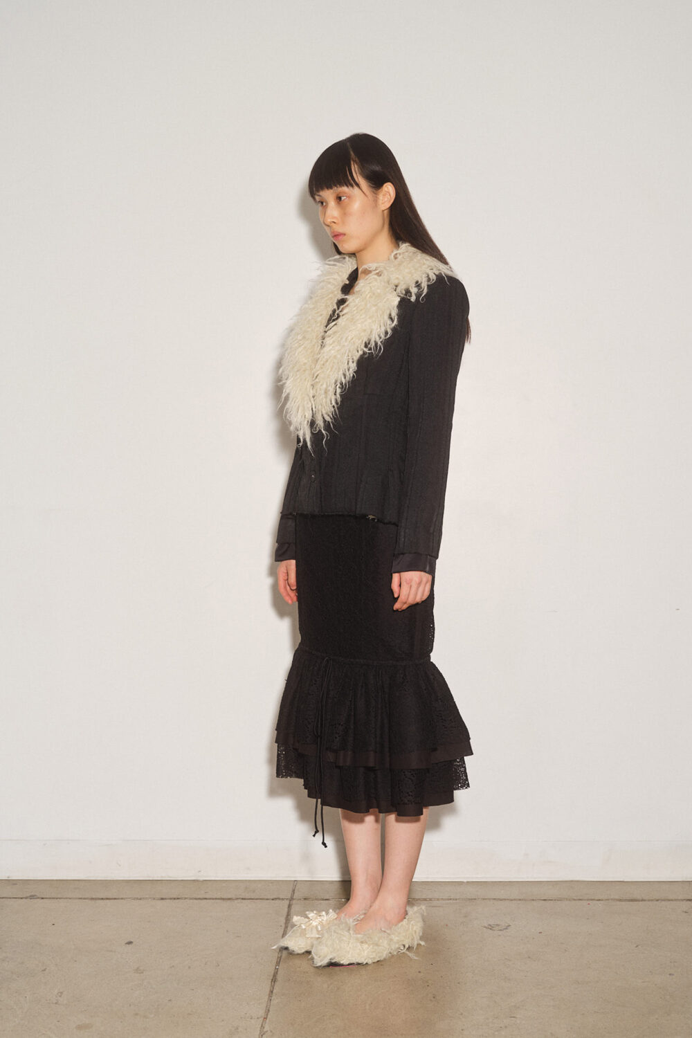 Yarn Fur Collar Jacquard Column Jacket - Image 2