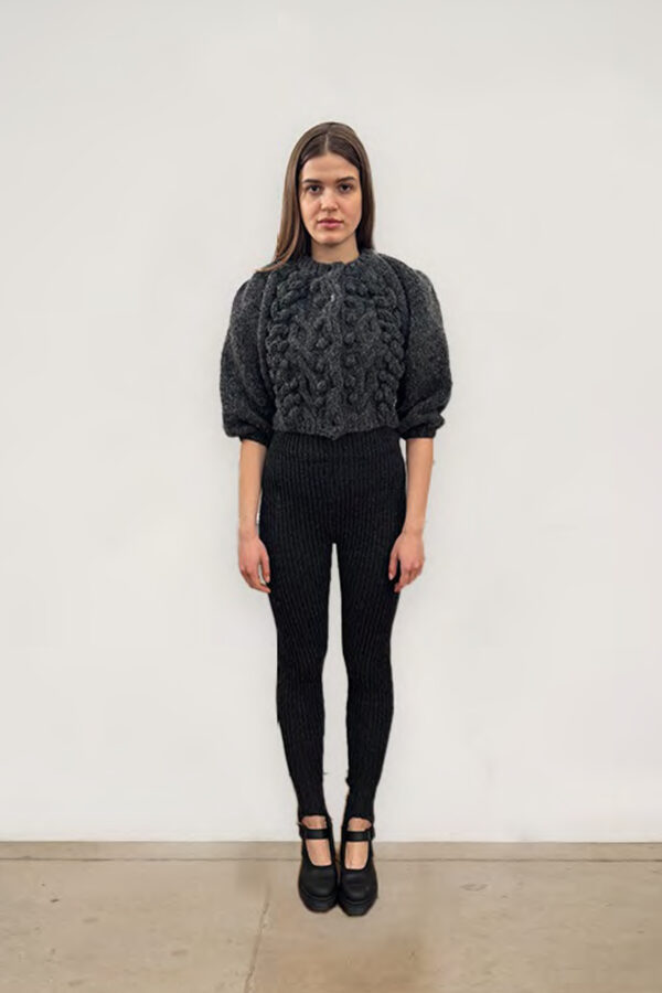 Cross Pleat Sleeve Hand-Knit Cardigan - Grey
